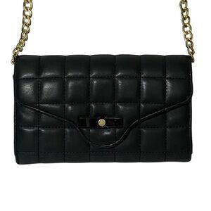 Mossimo Black Quilted Crossbody Bag Gold Chain Small Purse Wallet